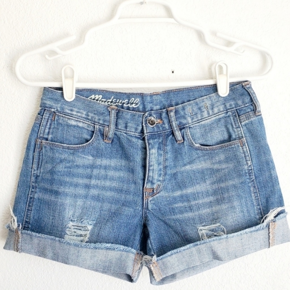 Madewell Distressed Frayed Shredded Cuffed Cutoffs Light Wash NWOT sz 24